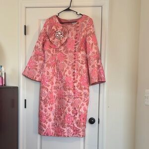 Pink Sheath Dress with 3/4 Bell Sleeves for Wedding Guest